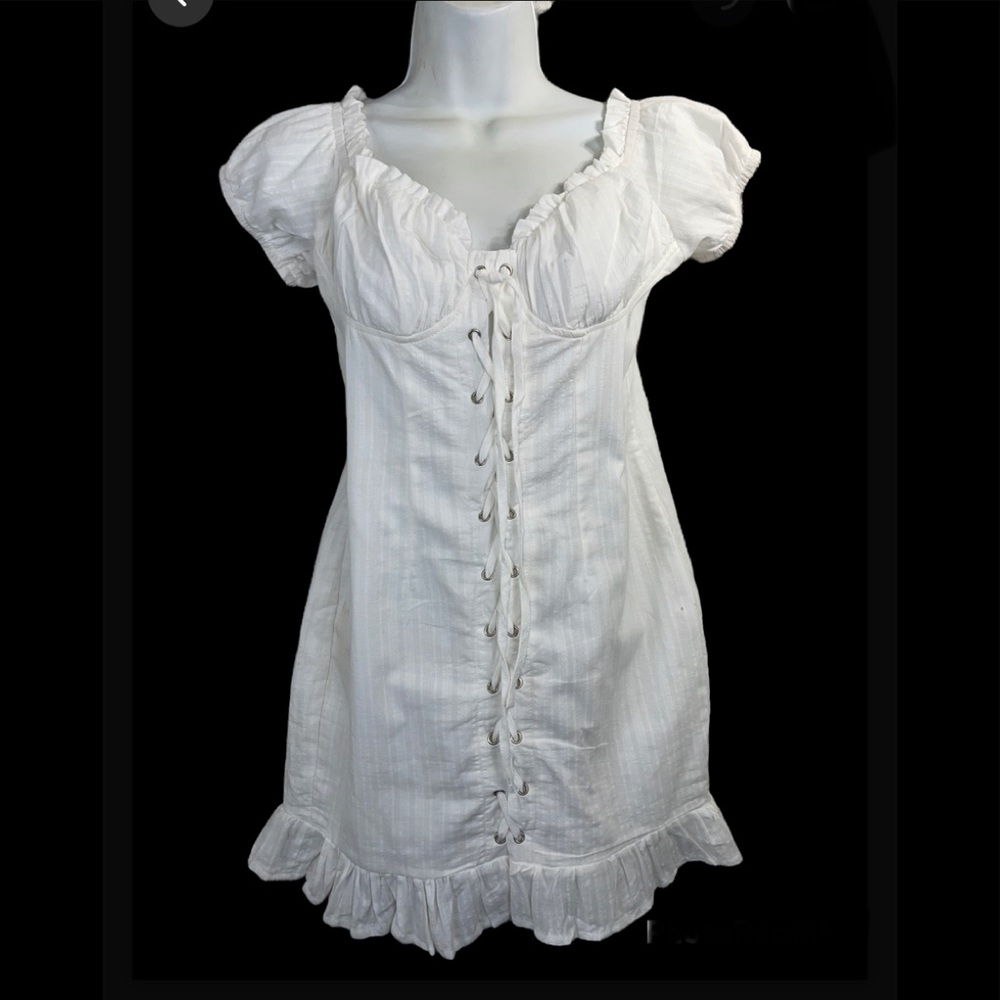 Puff Sleeve Knot Front Ruffle Hem Dress NWT